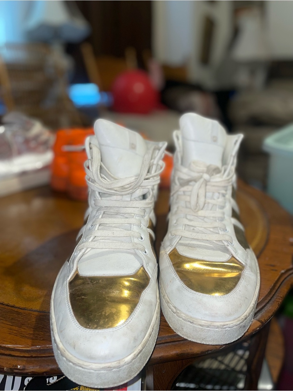 Gucci White and Gold High-Top Sneakers